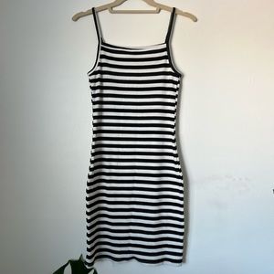Billabong black & white striped ribbed spaghetti strap dress | size L
